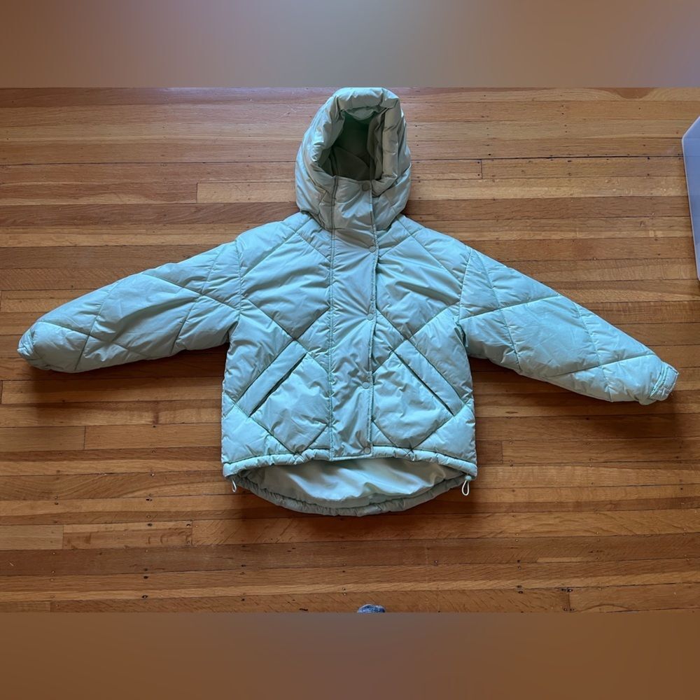 H&M mint green sea foam green puffer cropped oversized S M hooded jacket coat